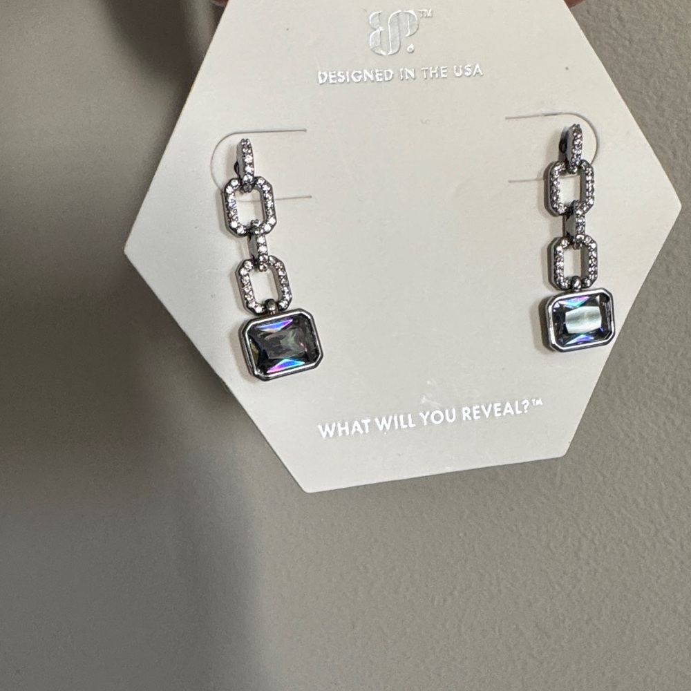Bomb Party Modern Elegance Lab-Created Alexandrite Chain Drop Earrings NWT